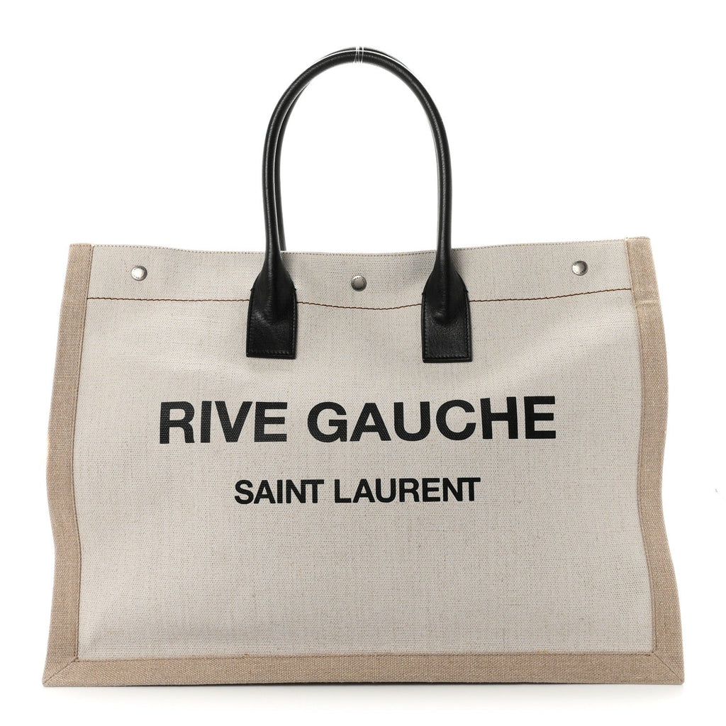 Saint Laurent Linen Calfskin Small Rive Gauche Tote Optic White