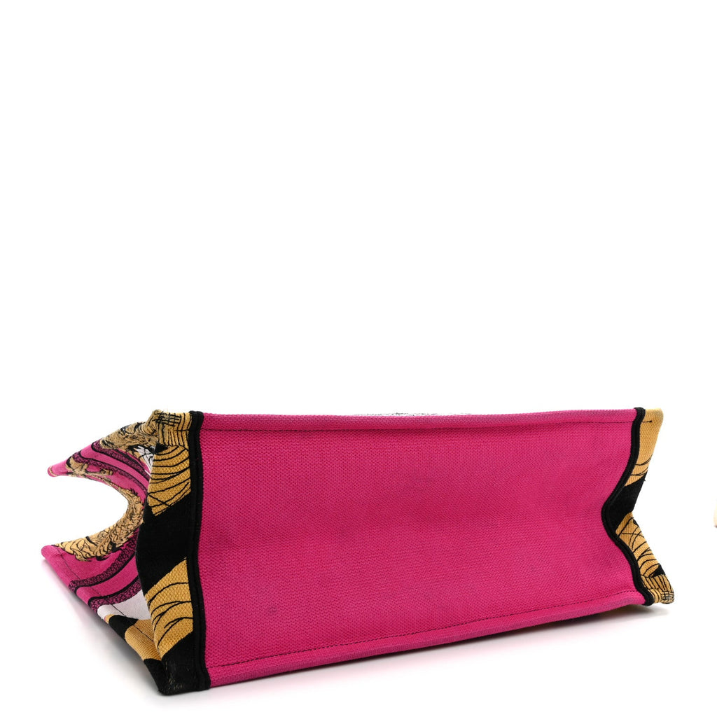 Dior Canvas Embroidered Large Jungle Pop Book Tote Fuchsia Multicolor