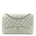Chanel Metallic Lambskin Quilted Jumbo Double Flap Green