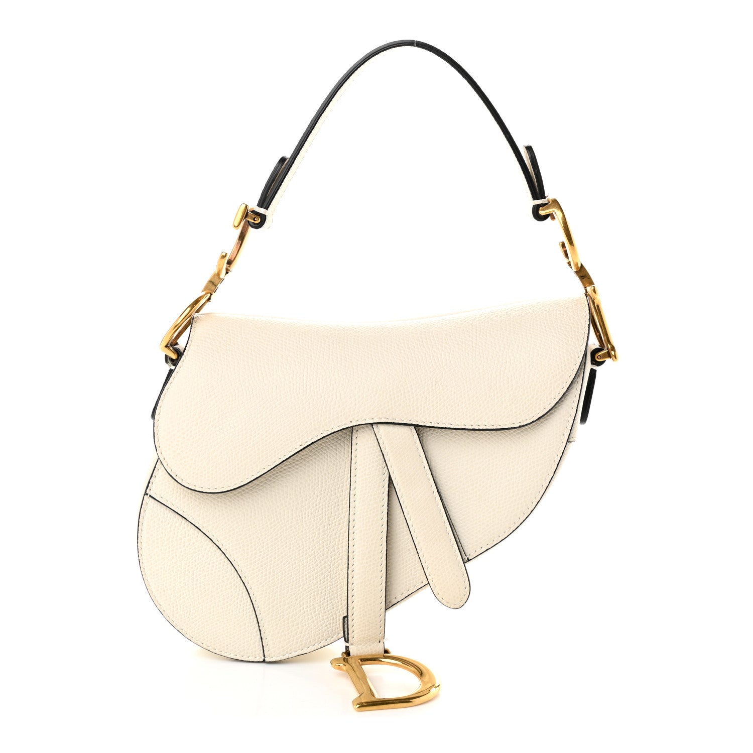 Dior Grained Calfskin Mini Saddle Bag White