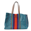 Gucci Raffia Web Woven Interlocking G Tote Blue Multicolor