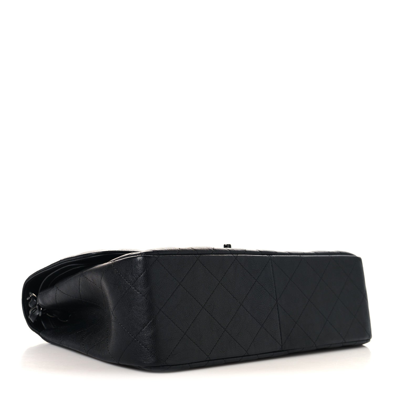 Chanel Crumpled Calfskin Quilted Jumbo Double Flap So Black