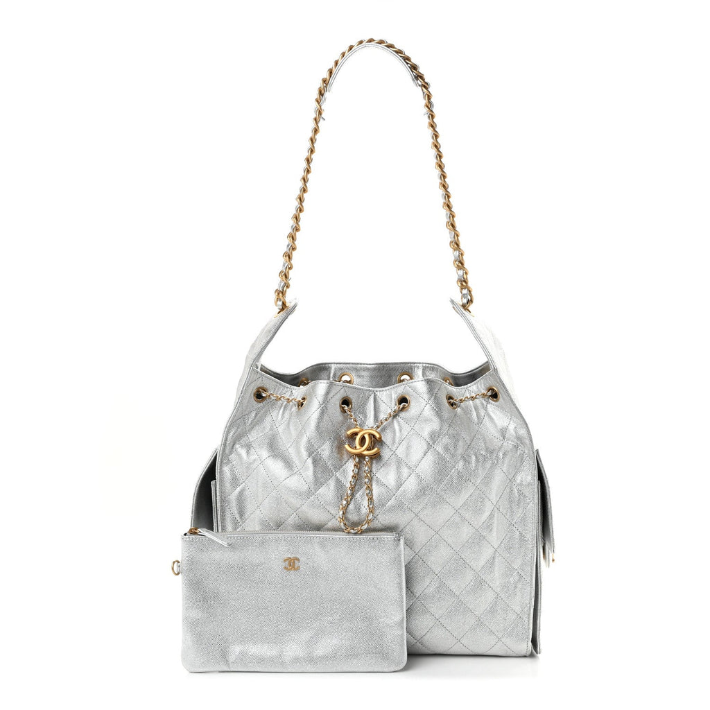 Chanel Metallic Caviar Quilted Medium Chanel 25 Handbag Silver