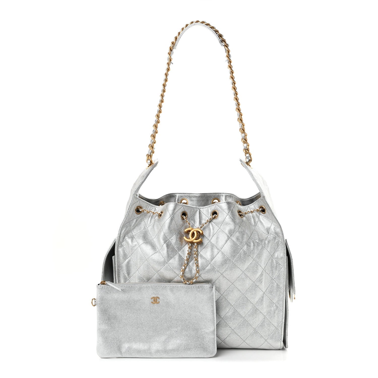 Chanel Metallic Caviar Quilted Medium Chanel 25 Handbag Silver