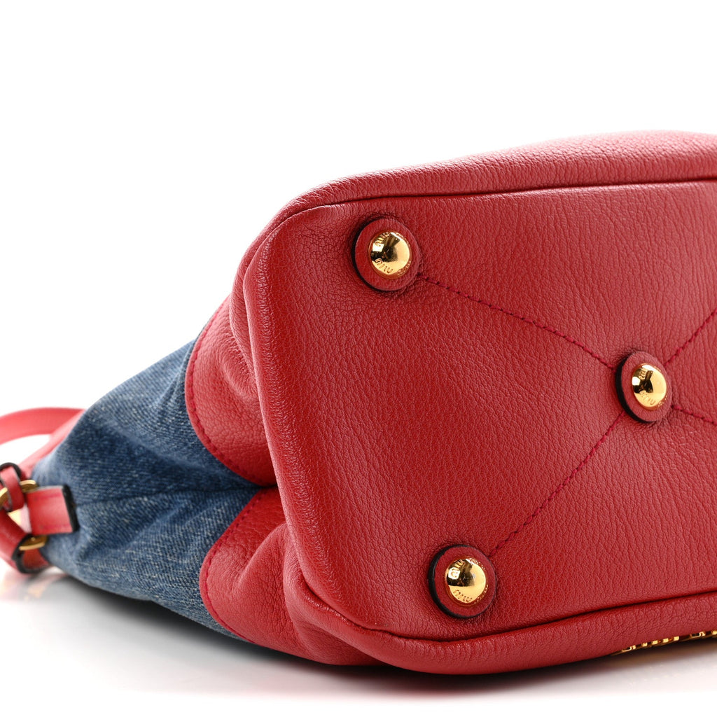 Miu Miu Denim Madras Hobo Bag Blue Fuoco detail view