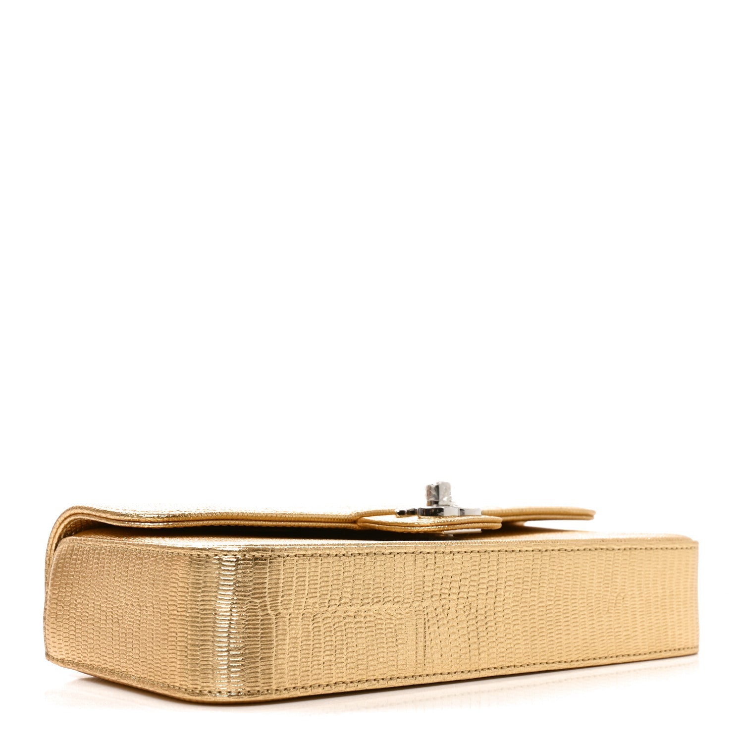Chanel Metallic Calfskin Lizard Embossed Small East West Flap Gold