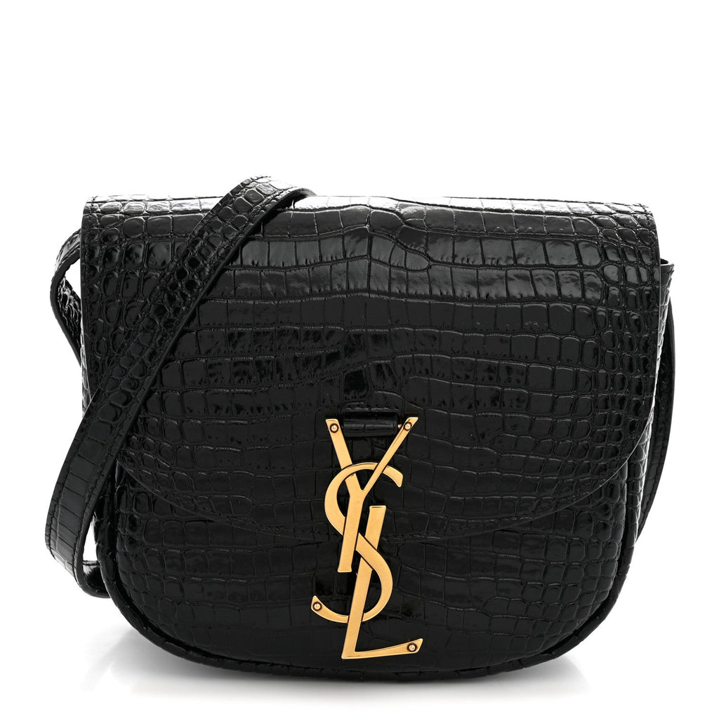 Saint Laurent Crocodile Embossed Calfskin Small Kaia Satchel Black