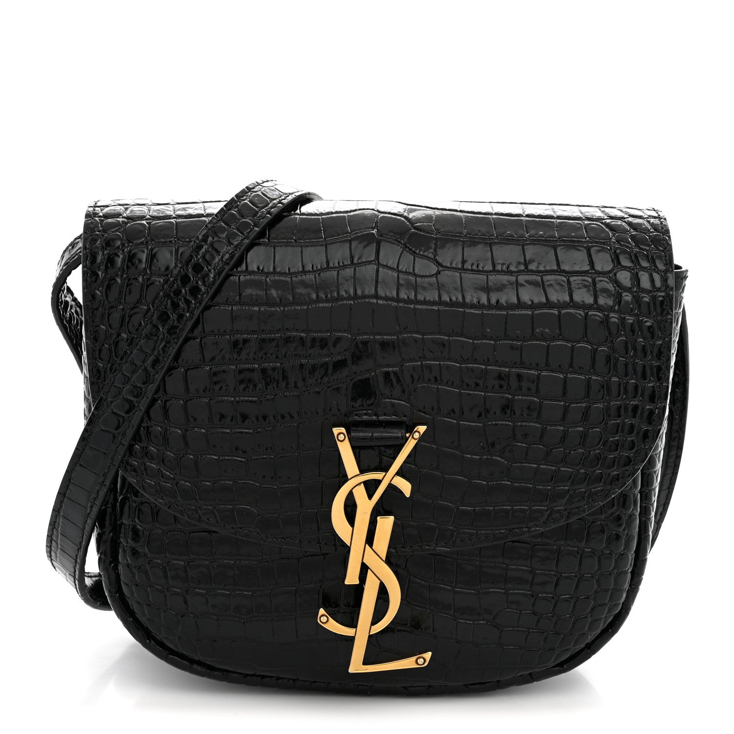 Saint Laurent Crocodile Embossed Calfskin Small Kaia Satchel Black