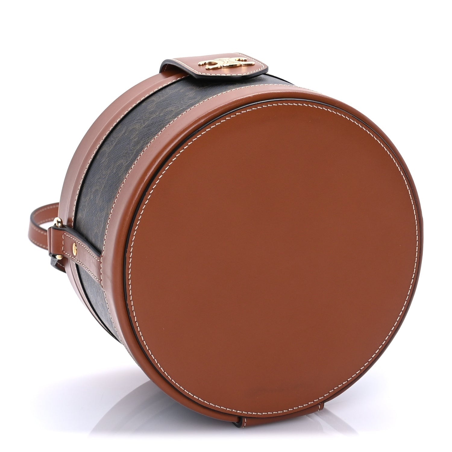 Celine Calfskin Triomphe Canvas Medium Tambour Bag Tan