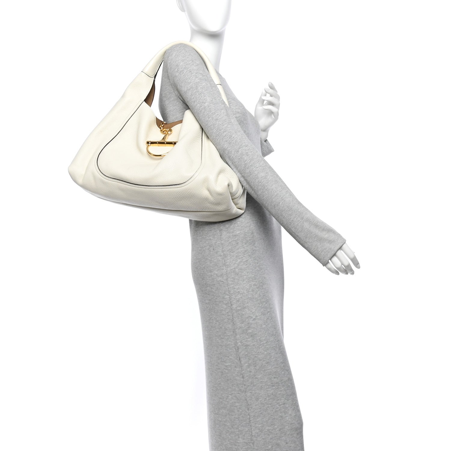 Gucci Grained Calfskin Softbit Maxi Shoulder Bag Dusty White