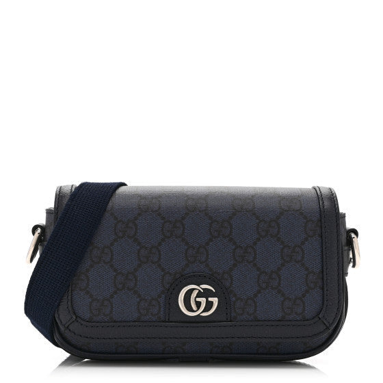 Gucci GG Supreme Monogram Web Mini Ophidia Flap Shoulder Bag Navy