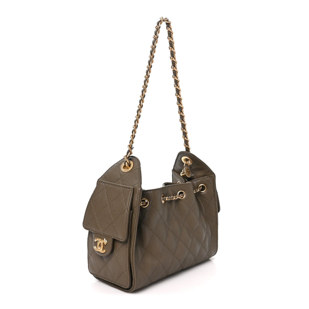 Chanel Caviar Quilted Mini Chanel 25 Handbag Dark Khaki
