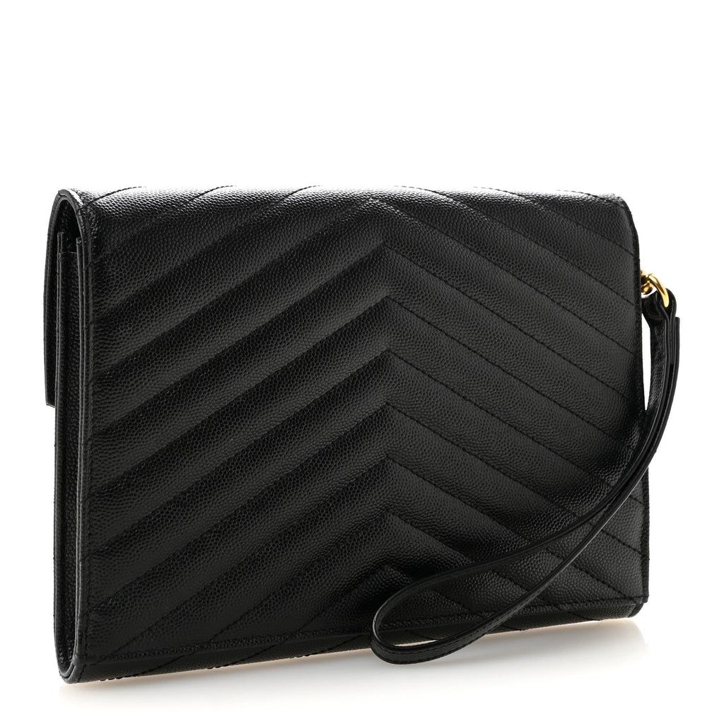 Saint Laurent Grain De Poudre Matelasse Chevron Monogram Envelope Clutch Black