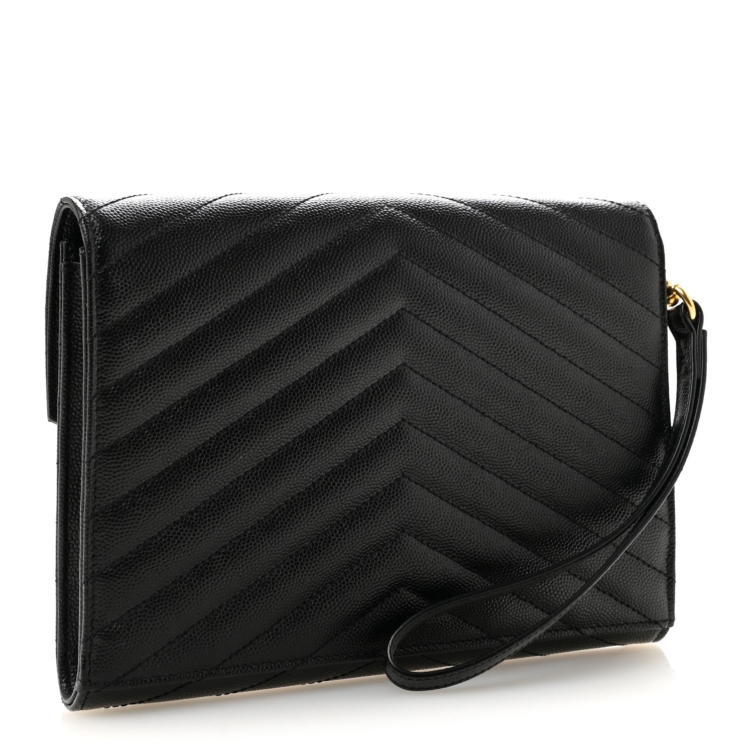 Saint Laurent Grain De Poudre Matelasse Chevron Monogram Envelope Clutch Black