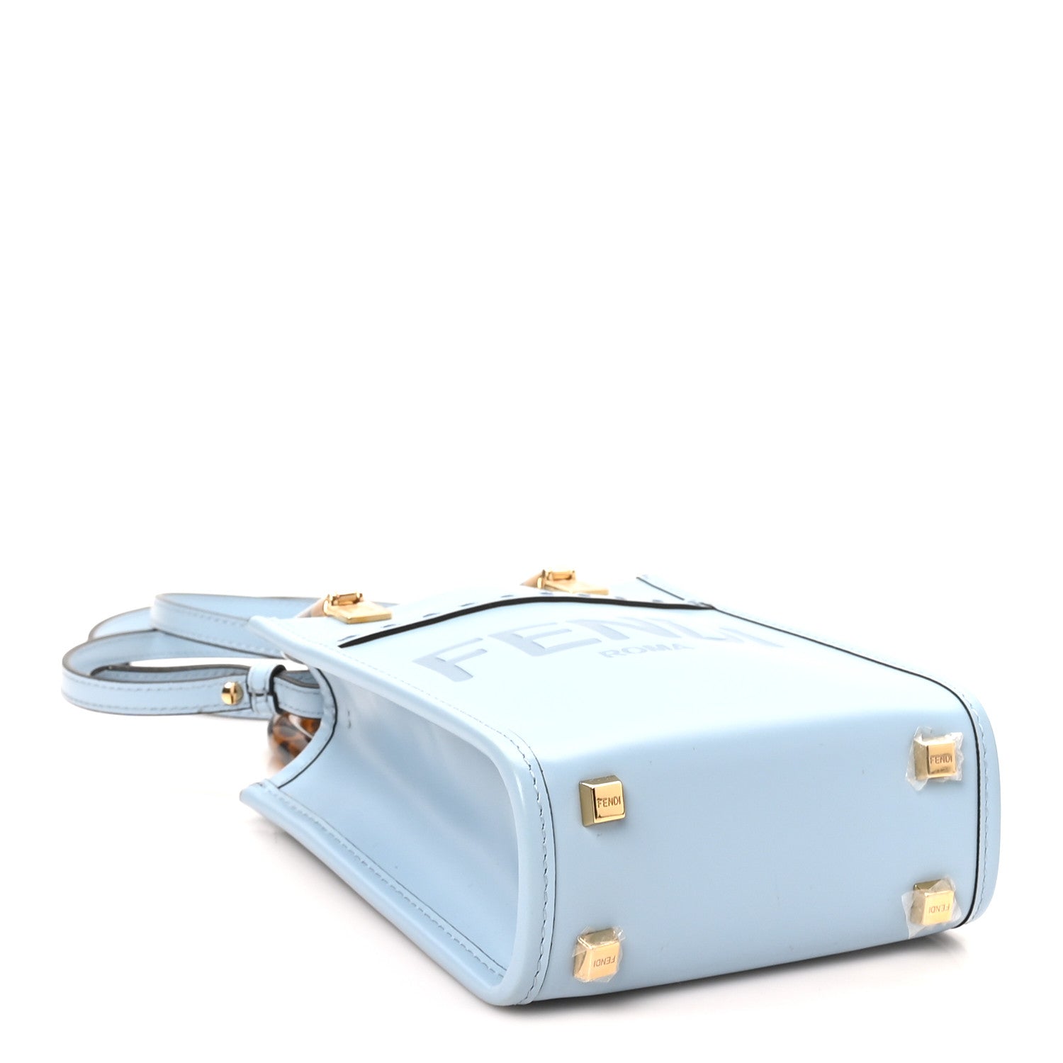 Fendi Vitello King Plexiglass Logo Embossed Mini Fendi Sunshine Shopper Tote Azzurro Baby