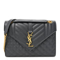 Saint Laurent Grain De Poudre Textured Mixed Matelasse Triquilt Medium Monogram Satchel Dark Smog