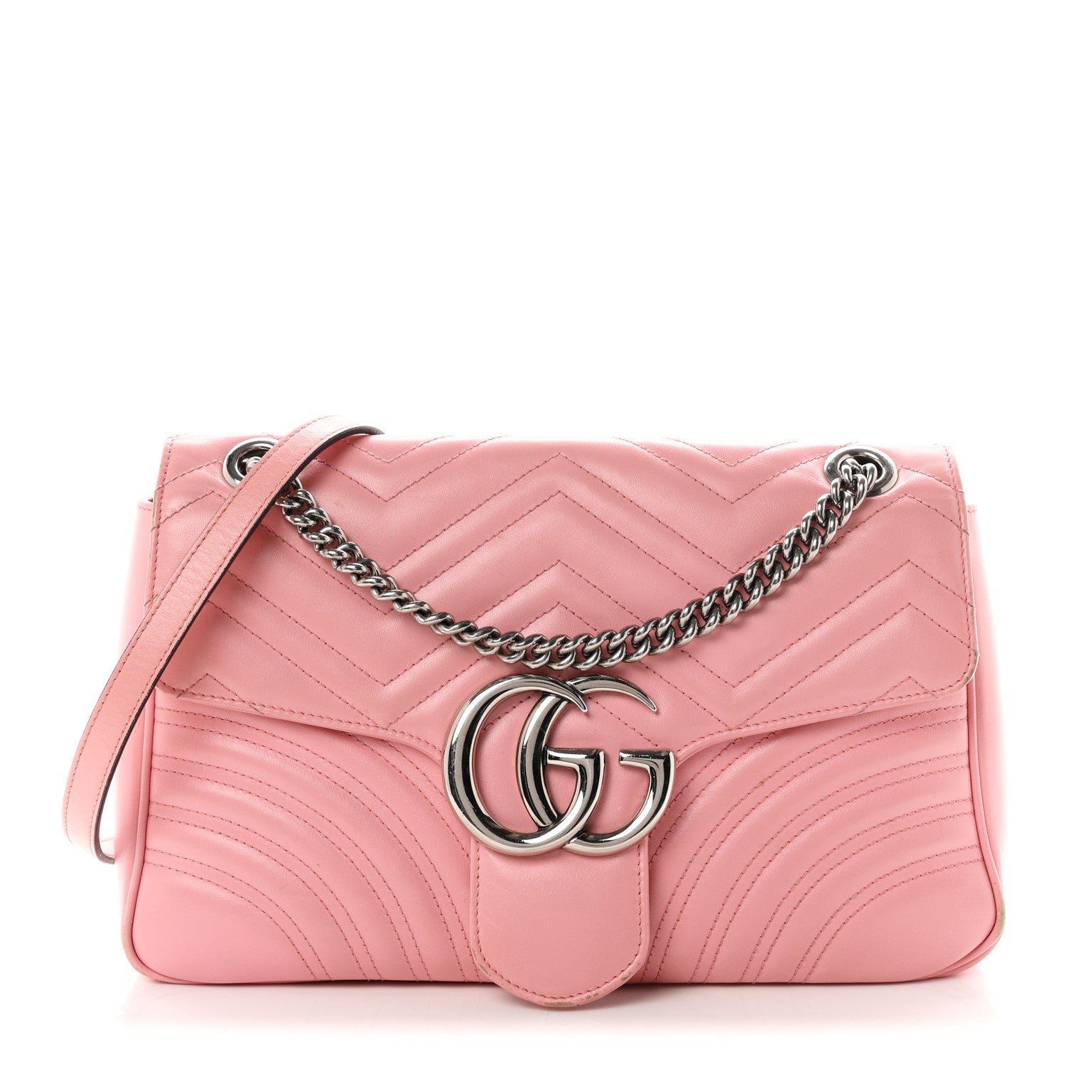 Gucci Calfskin Matelasse Medium GG Marmont Shoulder Bag Wild Rose
