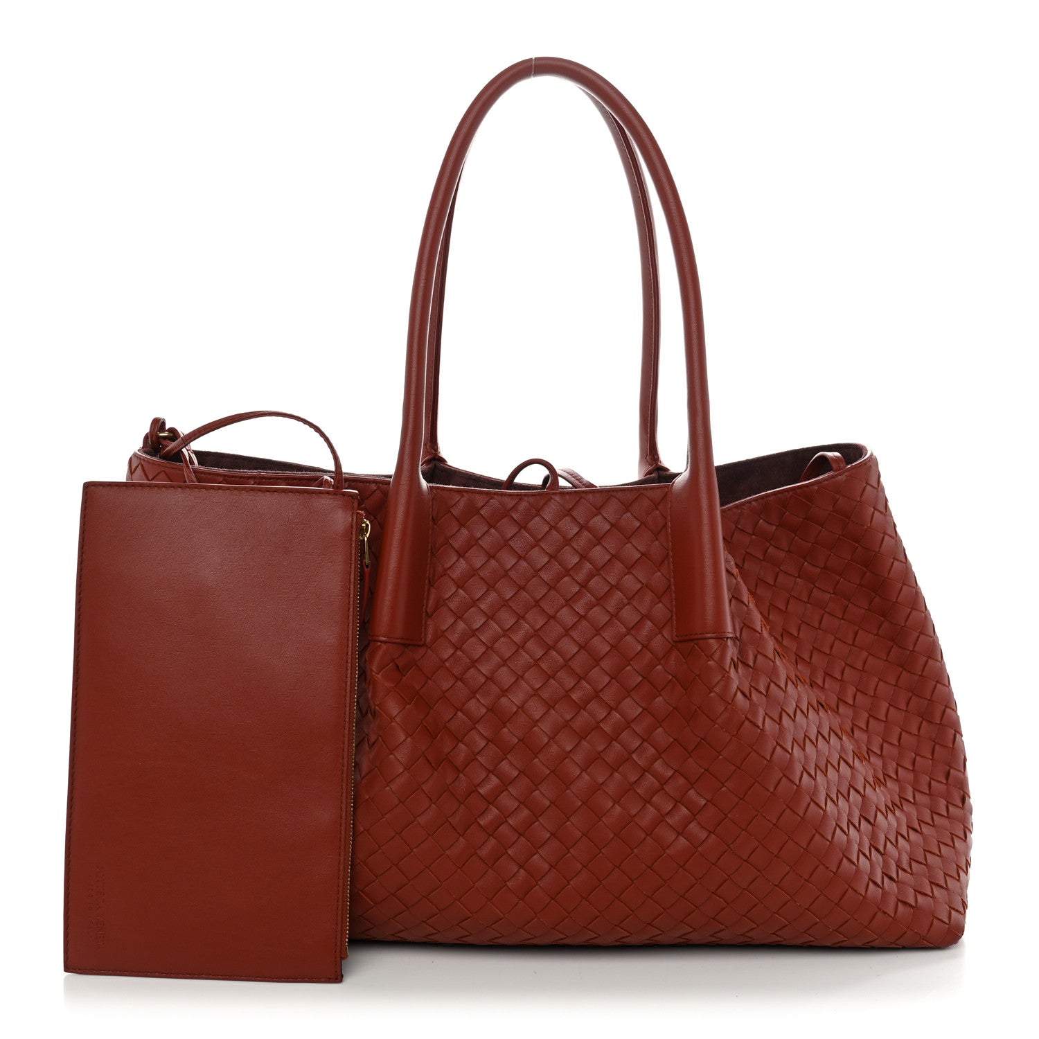 Bottega Veneta Calfskin Intrecciato Large Pinacoteca Reversible Tote Rust Deep Mahogany