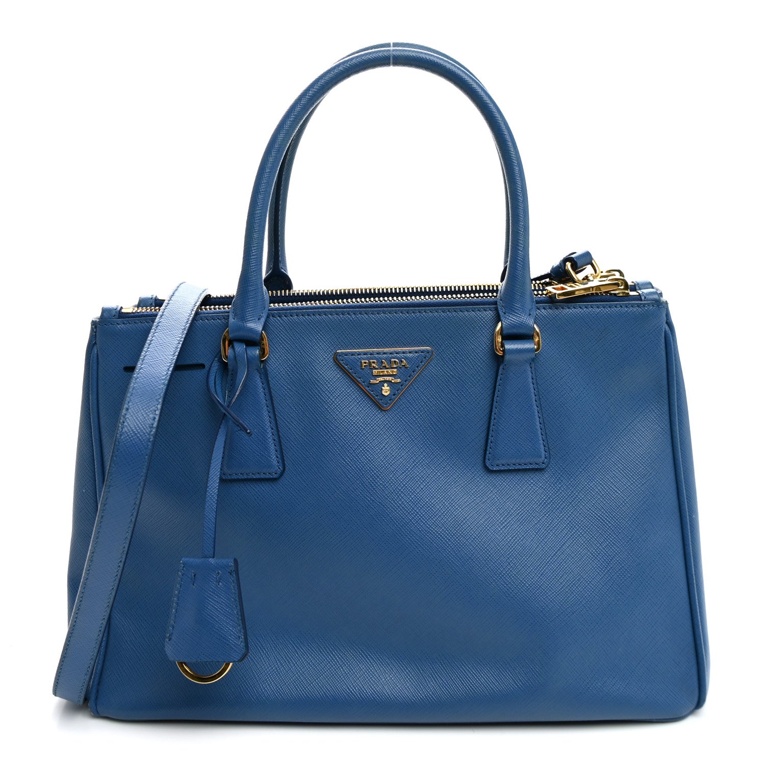 Prada Saffiano Small Galleria Double Zip Tote Azzurro