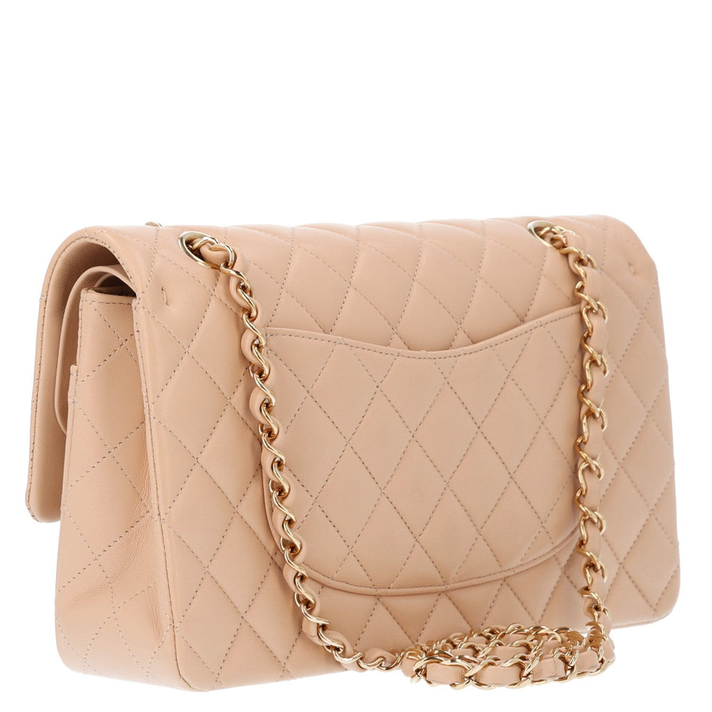 Chanel Lambskin Quilted Medium Double Flap Beige