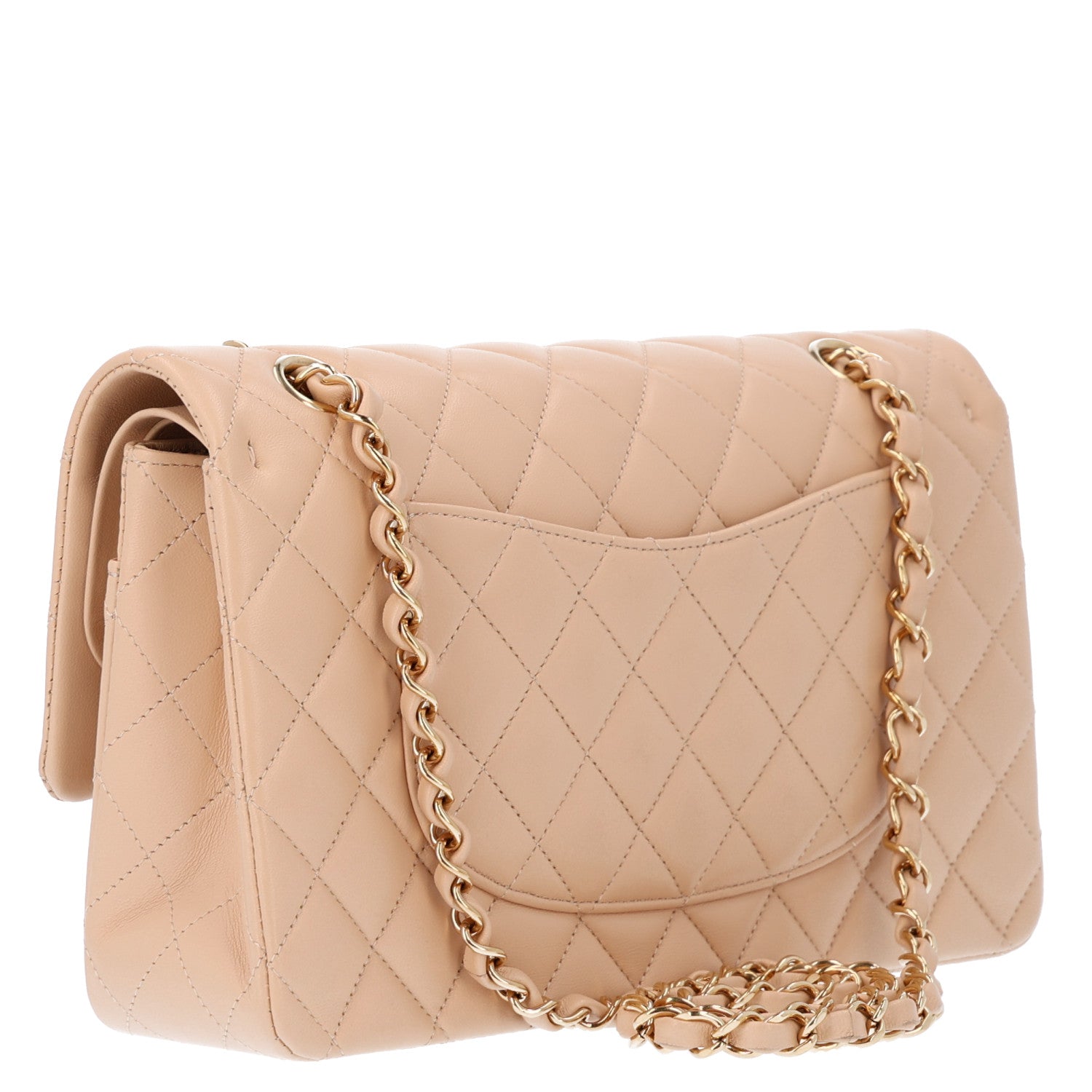 Chanel Lambskin Quilted Medium Double Flap Beige