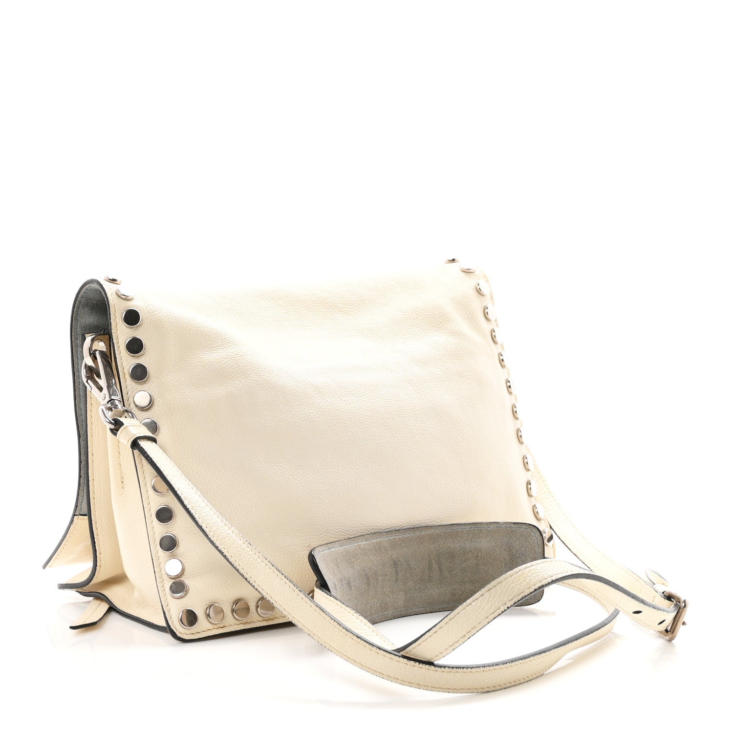 Prada Glace Calf Studded Etiquette Flap Bianco Astra