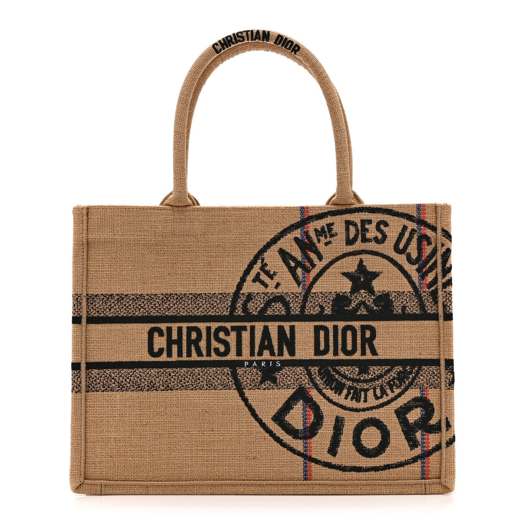 Dior Canvas Jute Embroidered Medium Book Tote Black Beige
