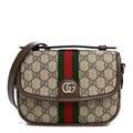 Gucci GG Supreme Monogram Textured Dollar Calfskin Small Ophidia Top Handle Shoulder Bag Beige Brown