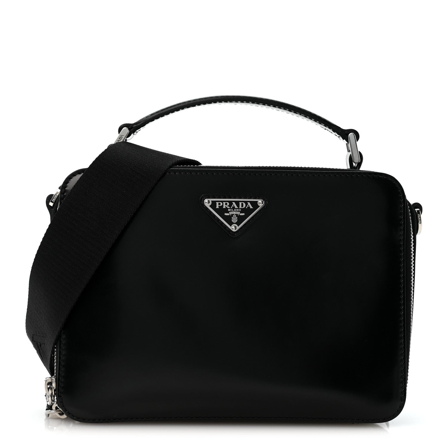 Prada Spazzolato Medium Brique Crossbody Bag Black