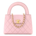 Chanel Shiny Aged Calfskin Quilted Nano Kelly Shopper Pink