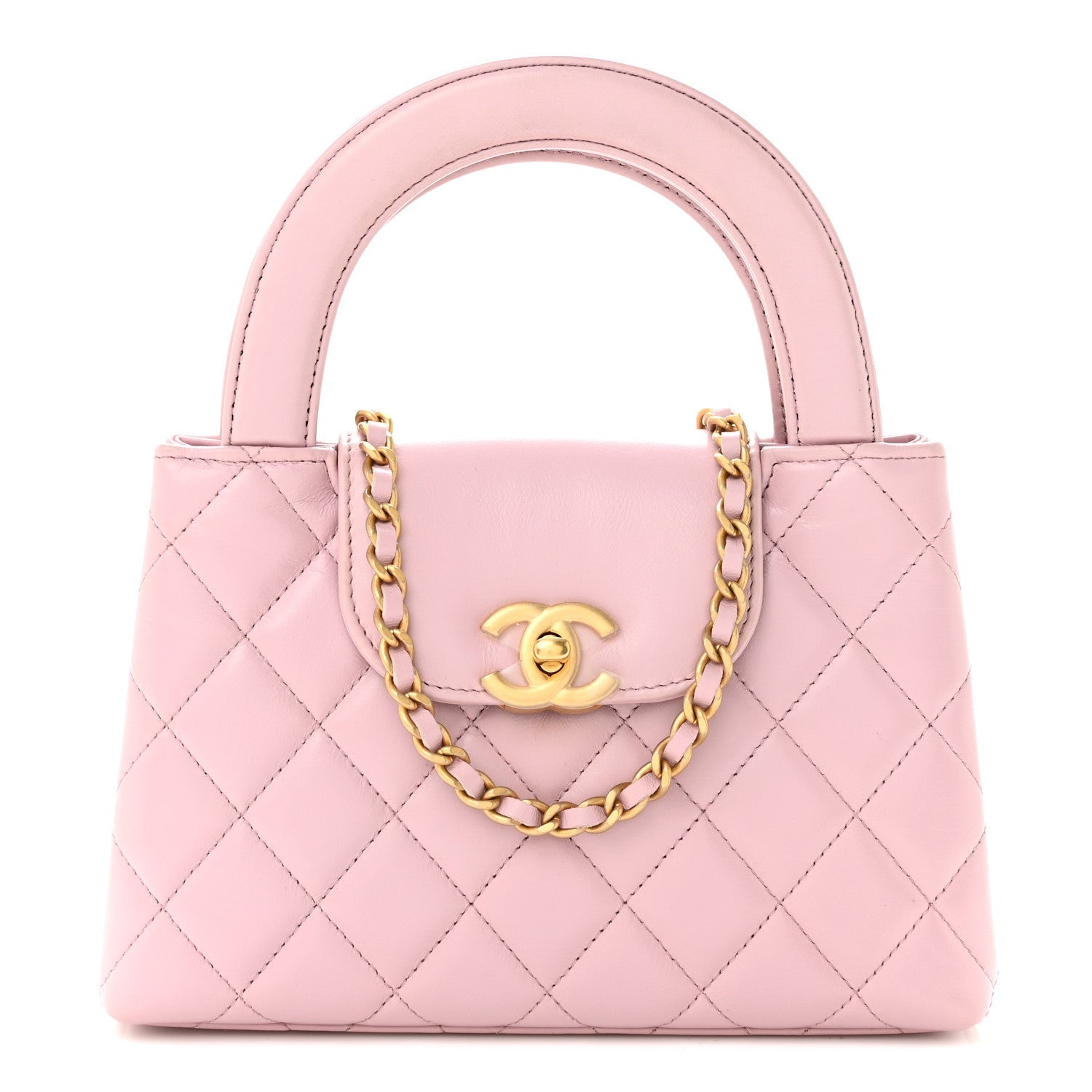 Chanel Shiny Aged Calfskin Quilted Nano Kelly Shopper Pink