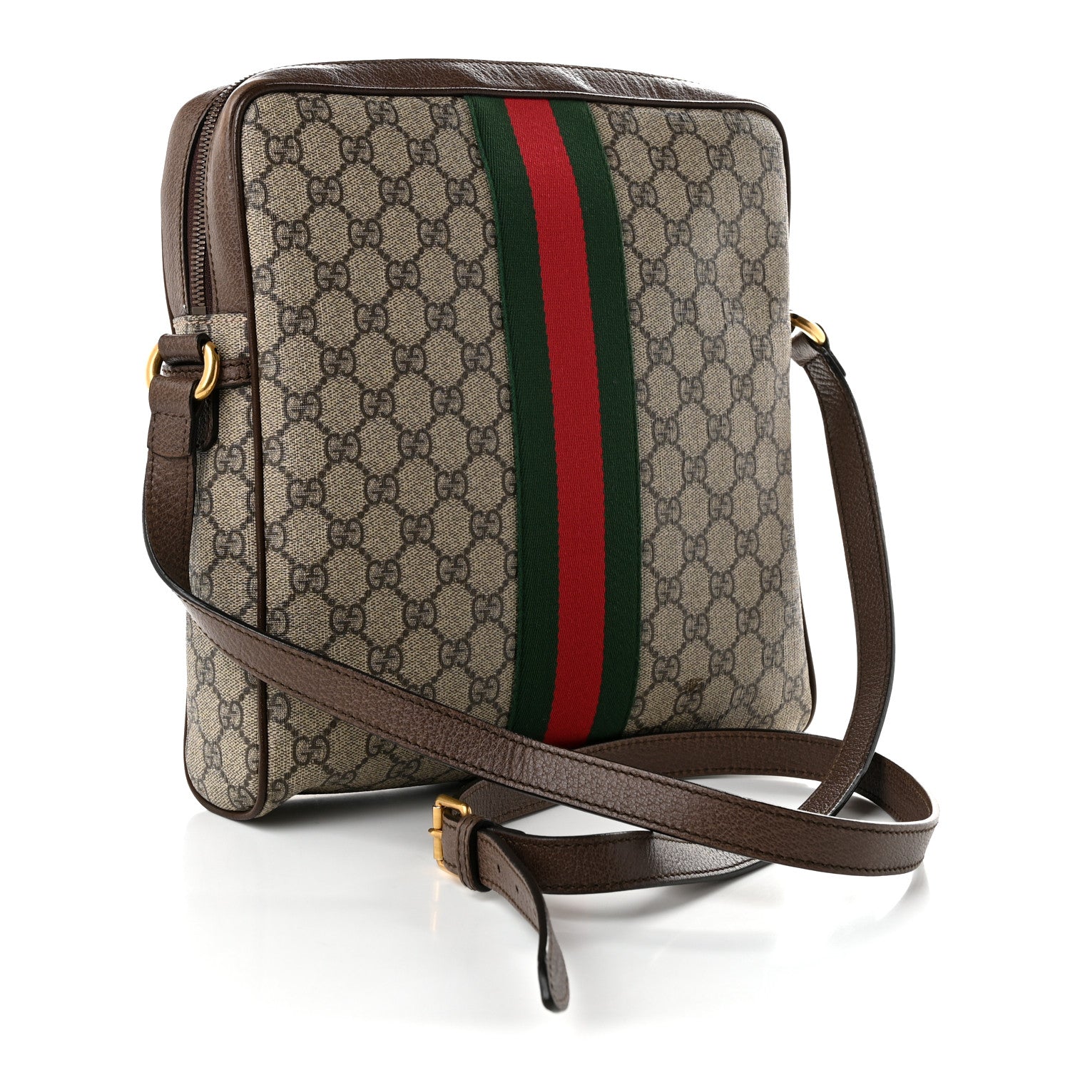 Gucci GG Supreme Monogram Web Medium Ophidia Messenger Bag Brown