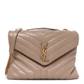 Saint Laurent Calfskin Y Quilted Monogram Medium Loulou Chain Satchel Dark Beige