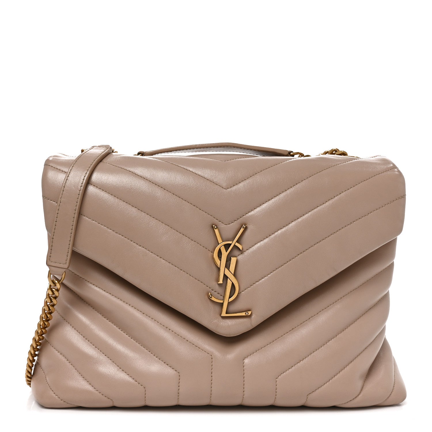 Saint Laurent Calfskin Y Quilted Monogram Medium Loulou Chain Satchel Dark Beige