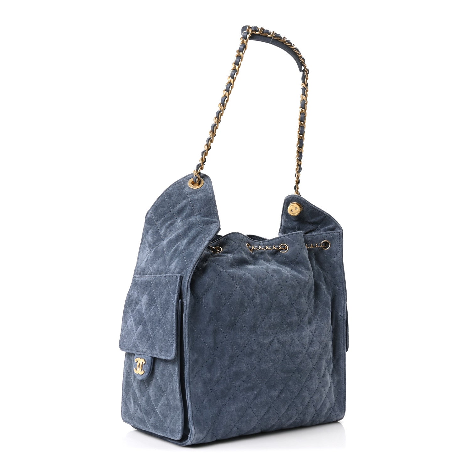 Chanel Suede Quilted Medium Chanel 25 Handbag Blue