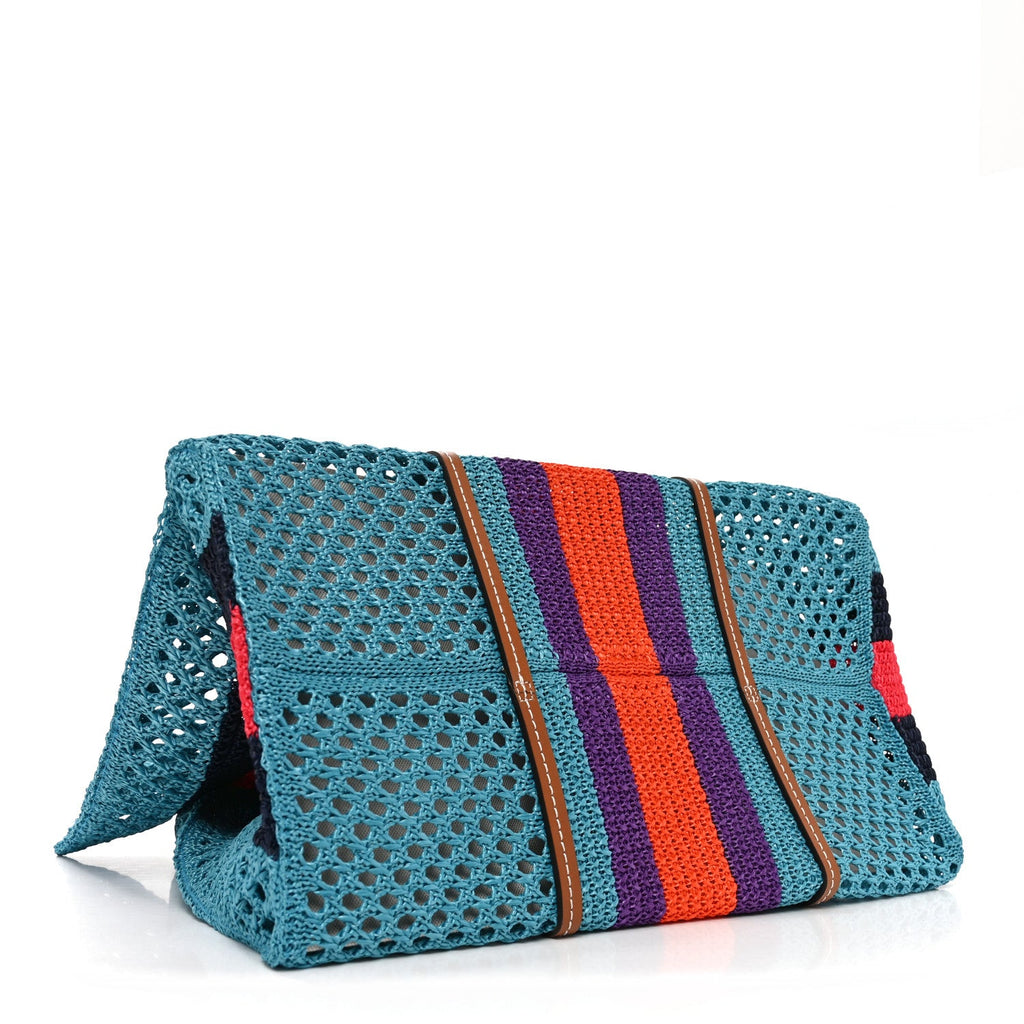 Gucci Raffia Web Woven Interlocking G Tote Blue Multicolor