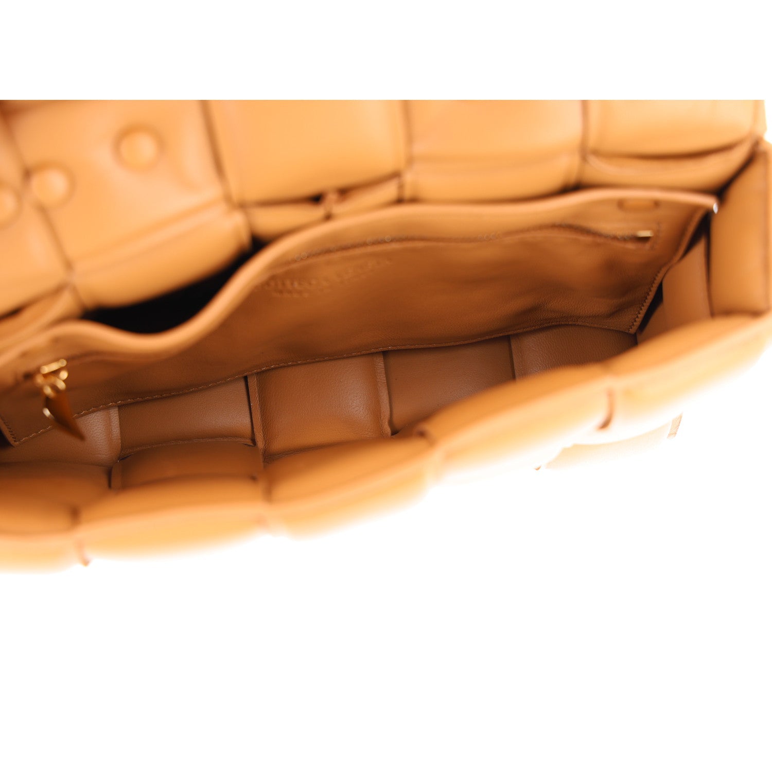 Bottega Veneta Lambskin Maxi Intreccio Padded Chain Cassette Crossbody Bag Caramel