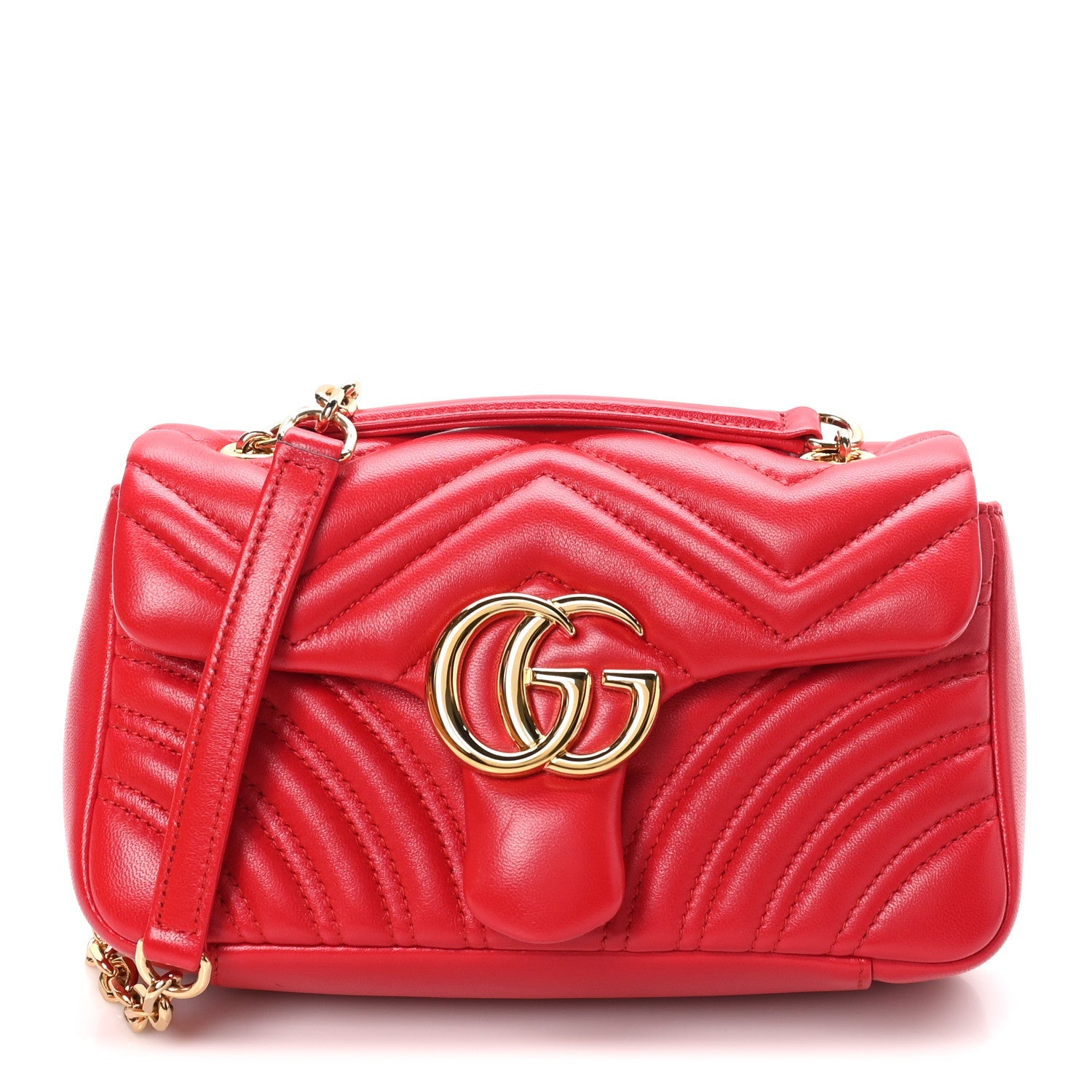Gucci Lambskin Matelasse Small GG Marmont Shoulder Bag Bright Red