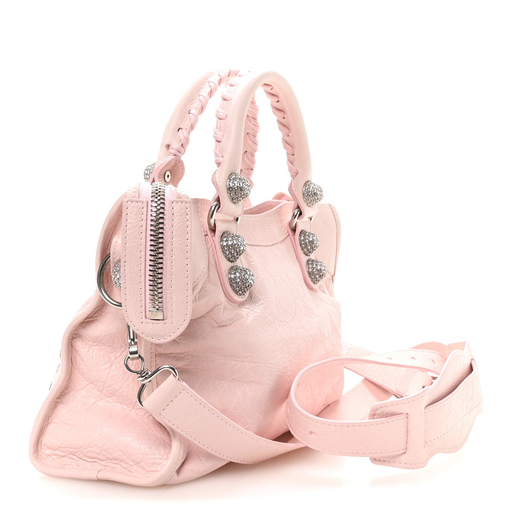 Balenciaga Agneau Arena Giant Rhinestone Hardware Small Le City Petal Pink