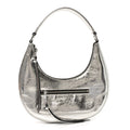 Crinkled Calfskin Crusier Crescent Bag Silver