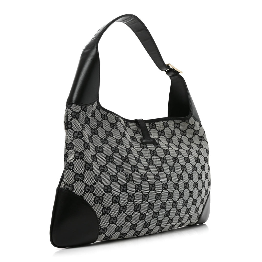 Gucci Monogram Lobster Clasp Jackie O Hobo Beige Black