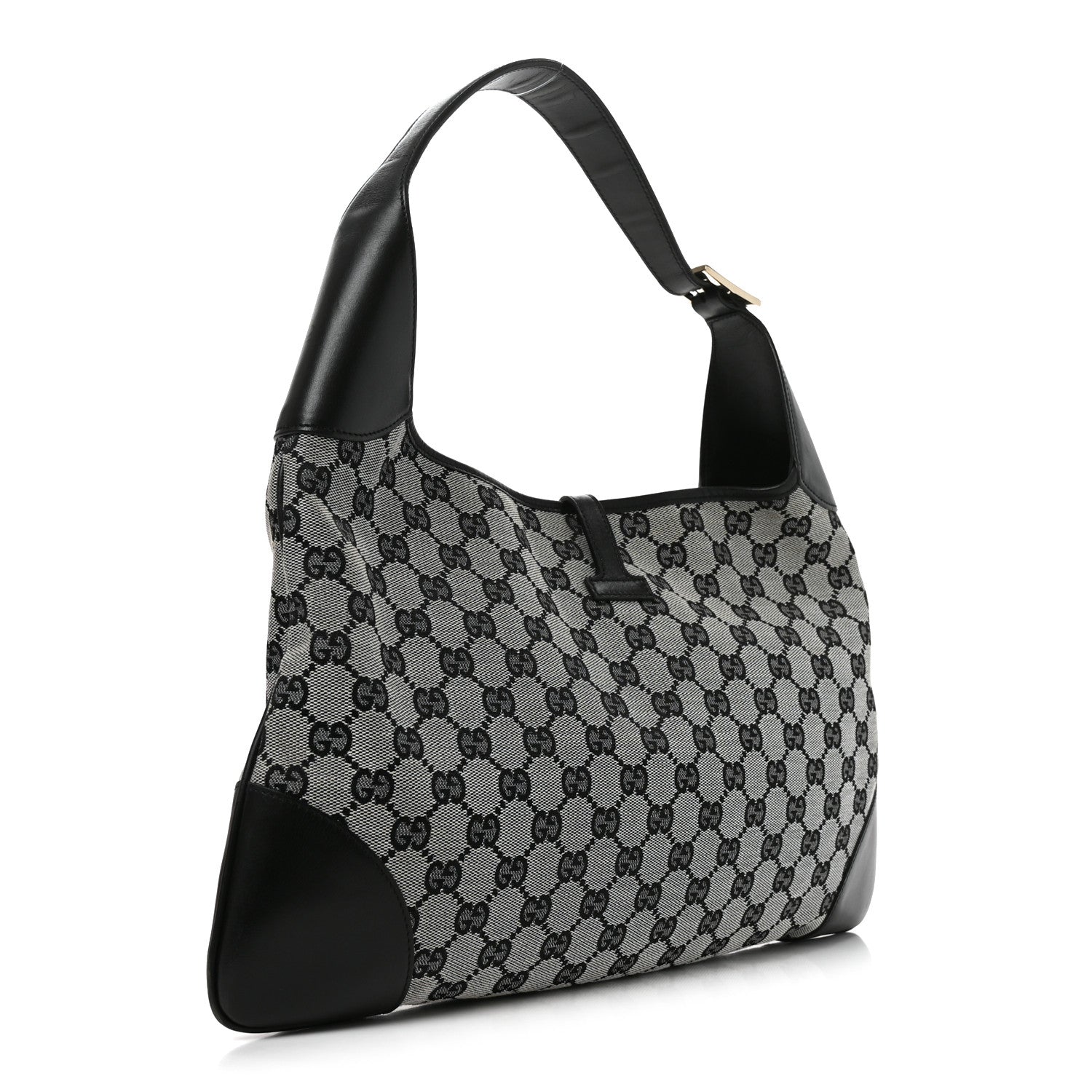 Gucci Monogram Lobster Clasp Jackie O Hobo Beige Black