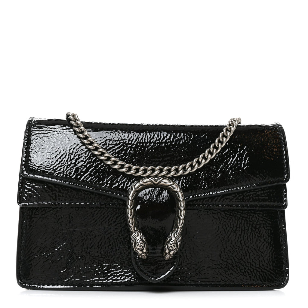 Gucci Crinkled Patent Mini Dionysus Shoulder Bag Black