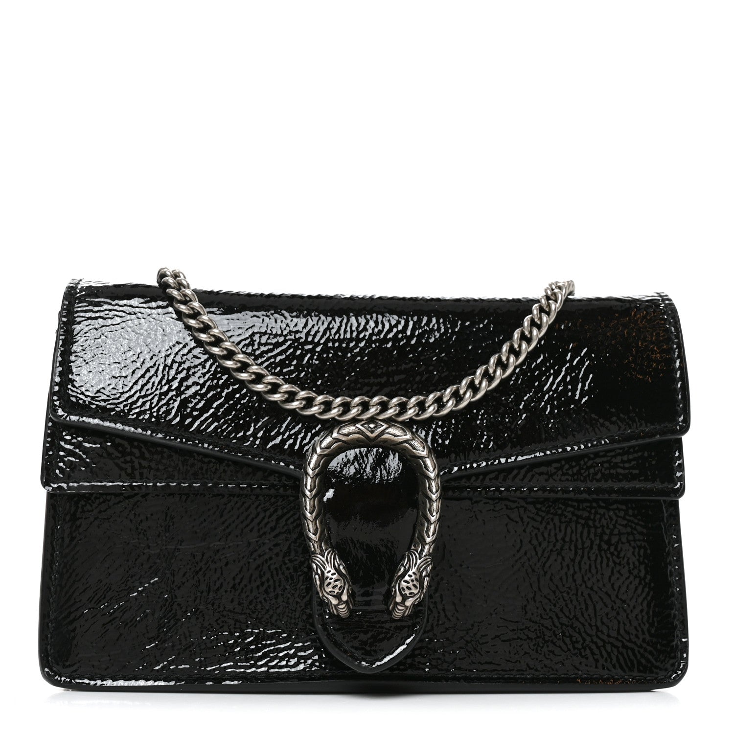 Gucci Crinkled Patent Mini Dionysus Shoulder Bag Black