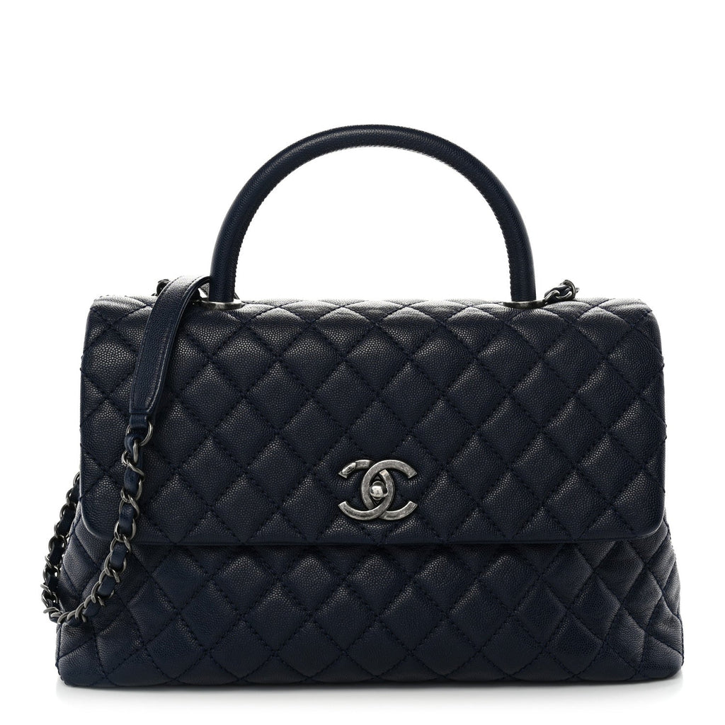 Chanel Caviar Quilted Medium Coco Handle Flap Navy Blue