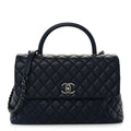 Chanel Caviar Quilted Medium Coco Handle Flap Navy Blue