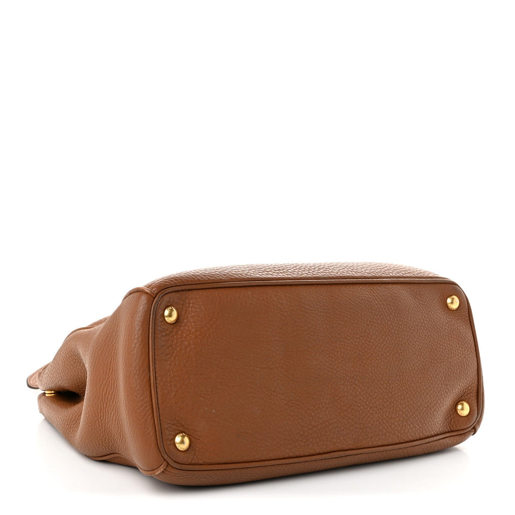 Prada Vitello Daino Large Double Zip Tote Brandy