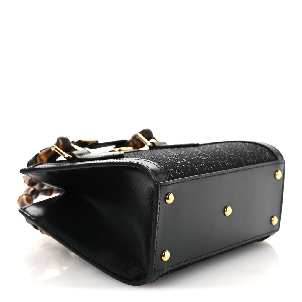 Gucci New Canvas Charisma Calfskin Crystal GG Monogram Mini Diana Tote Black