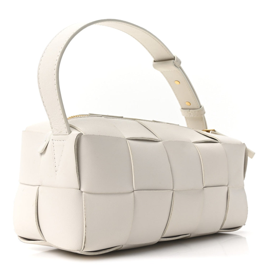 Bottega Veneta Lambskin Maxi Intrecciato Small Brick Cassette Bag White
