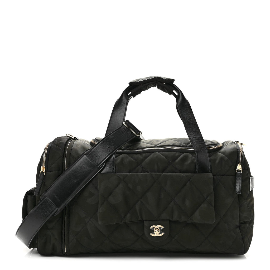 Chanel Nylon Calfskin Quilted Coco Neige Printed Convertible Duffle Backpack Black